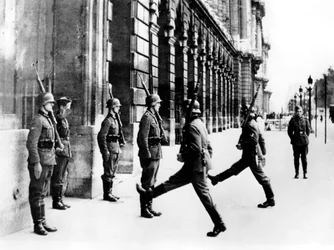 German soldiers on guard duty outside the Hotel Crillon, Paris, 7 October 1940