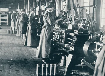 Girl Munition Workers at Their Lathes in a Scottish Mill