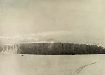 Glacier South of Cape Barne, with motor travelling on sea ice