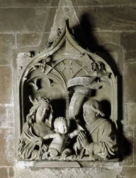 Gothic Art: Epitaph of a Canon, Stone Sculpture by Nicolas de Leyden. 1463, Cathedral of Notre Dame, Strasbourg (Bas-Rhin)