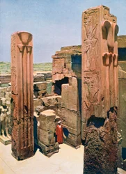 Granite Pillars with Lotus and Papyrus Decoration, Temple of Amun-Re, Karnak, Egypt, 20th Century