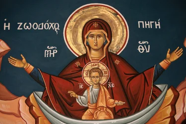Greek orthodox icon depicting Mary as a well of life, Thessaloniki, Greece