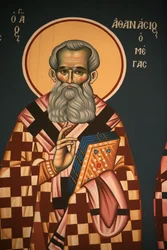 Greek Orthodox Icon Depicting Saint Athanasos the Great, Thessaloniki, Greece