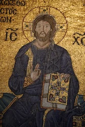 Hagia Sophia mosaic: Jesus blessing & holding the Bible Istanbul Turkey