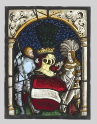Heraldic Panel Depicting a Knight and a Lady with the Arms of the Archduchy of Austria, c. 1515