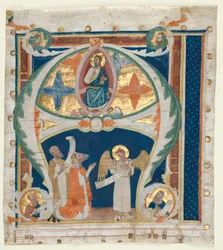 Historiated Initial A Excised from a Gradual: Christ in Majesty with King David