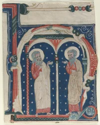 Historiated Initial H Excised from an Antiphonary: SS. Paul the Hermit and Anthony, c1200-1230