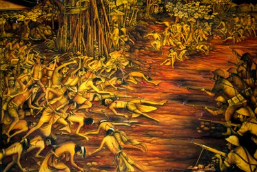 Fight of the Dutch against the Balinese in 1908, museum in the Taman Gili palace, Klungkung, Semarapura, Bali, Indonesia