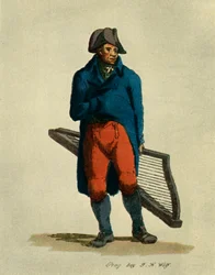 Hooked harp and barrel-organ, Types of Prague musicians, 1948