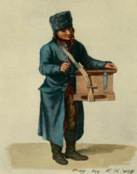 Hooked harp and barrel-organ. Types of Prague musicians