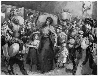 Hop-pickers leaving London Bridge at midnight