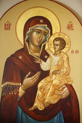 Icon in the Russian Orthodox Church of Mary Magdalene on the Mount of Olives: Virgin and Child, Jerusalem, Israel
