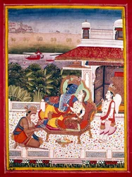 Indian Miniature Showing Krishna and a Princess on a Couch