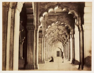 Interior of the Pearl Mosque in Agra (India), c 1865, built in marble between 1646-1653