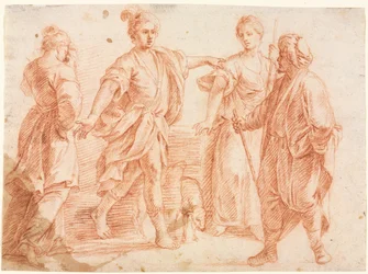 Jacob and Laban with Rachel and Leah (recto) Sketch of Two Men (verso), 1600s