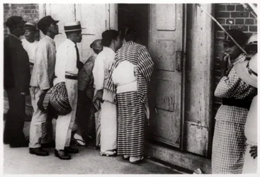 Japanese Crowd Looking into the Zeppelin Hangar, Kasumigaura, Japan, 1929-1933