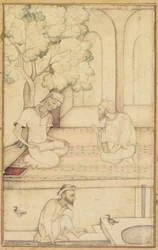 Kabir and Two Followers on a Terrace recto, Calligraphy verso, c. 1610-1620