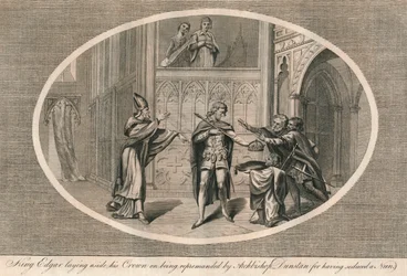 King Edgar Laying Aside His Crown on Being Reprimanded by Archbishop Dunstan, c960s, 1793