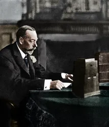 King George V broadcasting to the empire on Christmas Day, Sandringham, 1935