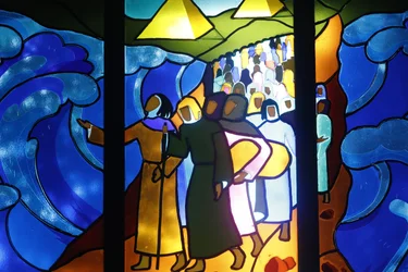 The Crossing of the Red Sea, Stained Glass Window, Kon Tum Cathedral, Kon Tum, Vietnam