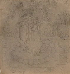 Krishna and Radha Standing on a Lotus, late 19th-early 20th century