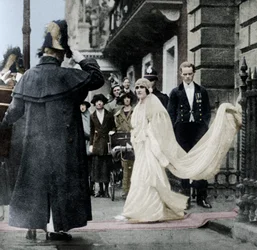 Lady Elizabeth Bowes-Lyon on her way to be married at Westminster Abbey, 26 April 1923, 1937
