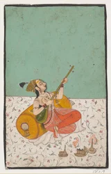 Lady Musician Playing a Sitar