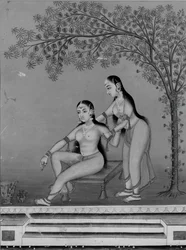 Lady at Her Toilette with Attendant on a Terrace