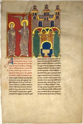 Leaf from a Beatus Manuscript: The Angel of the Church of Sardis with Saint John