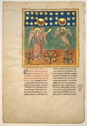 Leaf from a Beatus Manuscript: the Fourth Angel Sounds the Trumpet and an Eagle