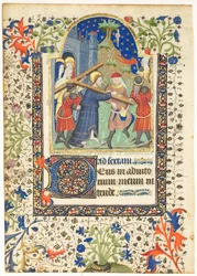Leaf from a Book of Hours: Christ Carrying the Cross Sext, Hours of the Cross