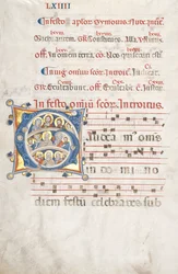 Leaf from a Gradual: Initial G with Christ, the Virgin, and Apostles, c. 1300