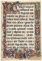 Leaf from a Psalter with Full Border with Medallions Annunciation, SS. Jerome, Clare