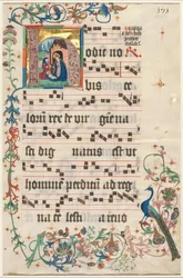 Leaf from an Antiphonary: Initial H with the Nativity recto and Text verso, c. 1480