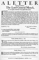 Letter from General Monck to the Speaker of the House of Commons