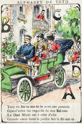 Letters A B C D Car Balcony Cat Dinette. Engraving in 