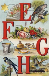 Letters E F G H; Swallow; Fan; Flowers; Cakes; Cup; Hachette; Swallow