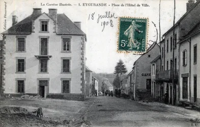 Limousin, Correze, Eygurande: view of the Place de l