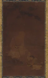 Lohan Seated, an Attendant Kneeling Before Him, Yuan or Ming Dynasty, 1279-1644