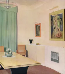 London Dining Room with painting by Chirico, 1938