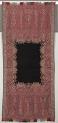 Long Shawl with Black Center and Exotic Four-Sided Gallery in Chinoiserie Style
