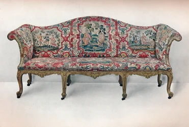Long Upholstered Sofa: Serpentine-Shaped, Carved and Gilt