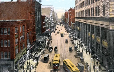 Looking east along Market Street from City Hall, Philadelphia, Pennsylvania, USA