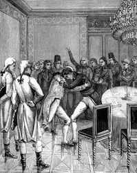 Lord Cornwallis and Joseph Bonaparte embrace in Amiens, France, 1802