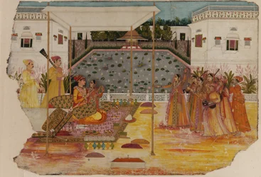 Lovers on a Garden Terrace, Musicians and Attendants