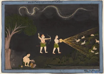 Maharana Jagat Singh dressed as a Bhil, hunting deer at night