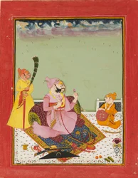 Maharao Ajit Singh on a terrace with son and attendant