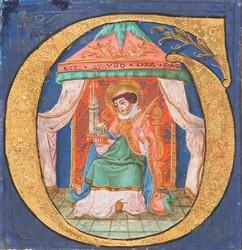 Manuscript Illumination with Saint Trudo Trond in an Initial O, from a Choir Book