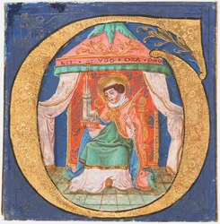 Manuscript Illumination with Saint Trudo Trond in an Initial O, from a Choir Book