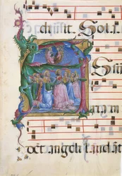 Manuscript Illumination with the Assumption of the Virgin in an Initial A, Italian, 1450-60